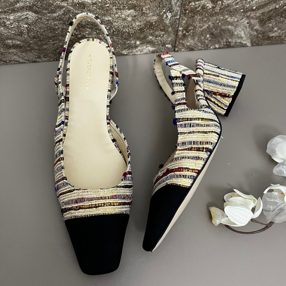 Tuckernuck Tinsley Tweed Multicolor Heels Slingback size 9.5 black toe cap - Picture 12 of 14